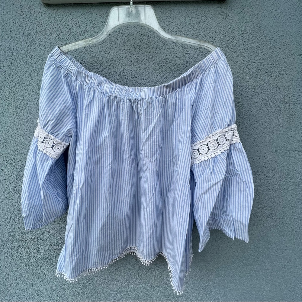 Joe’s collection size large blue and white striped off the shoulder top.